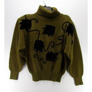VINTAGE Dana Ashley Sweater Medium Turtleneck Embroidered Beaded 90s